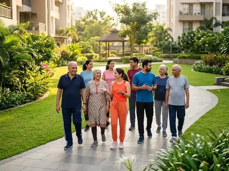 Neighbours out walking in their society